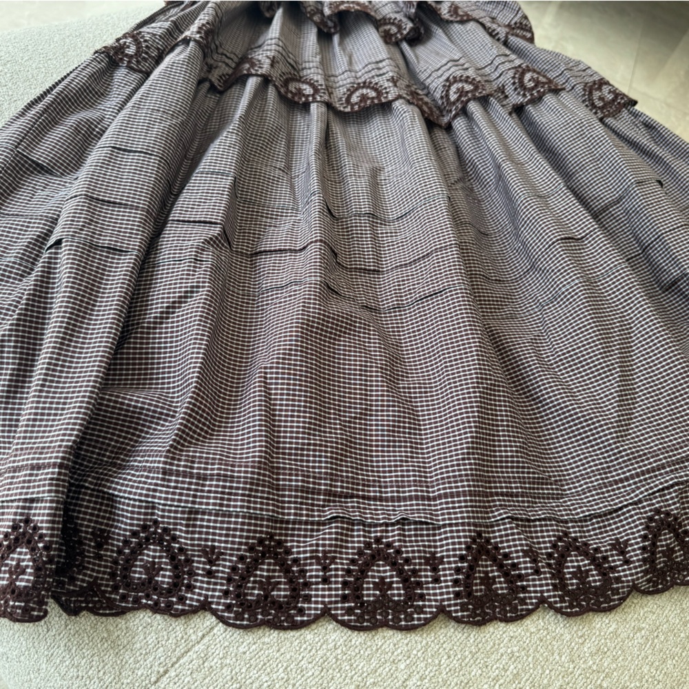 NWT LOEFFLER RANDALL IVEE HEART BROIDERIE DRESS-BROWN/CREME- SIZE M - Picture 7 of 7